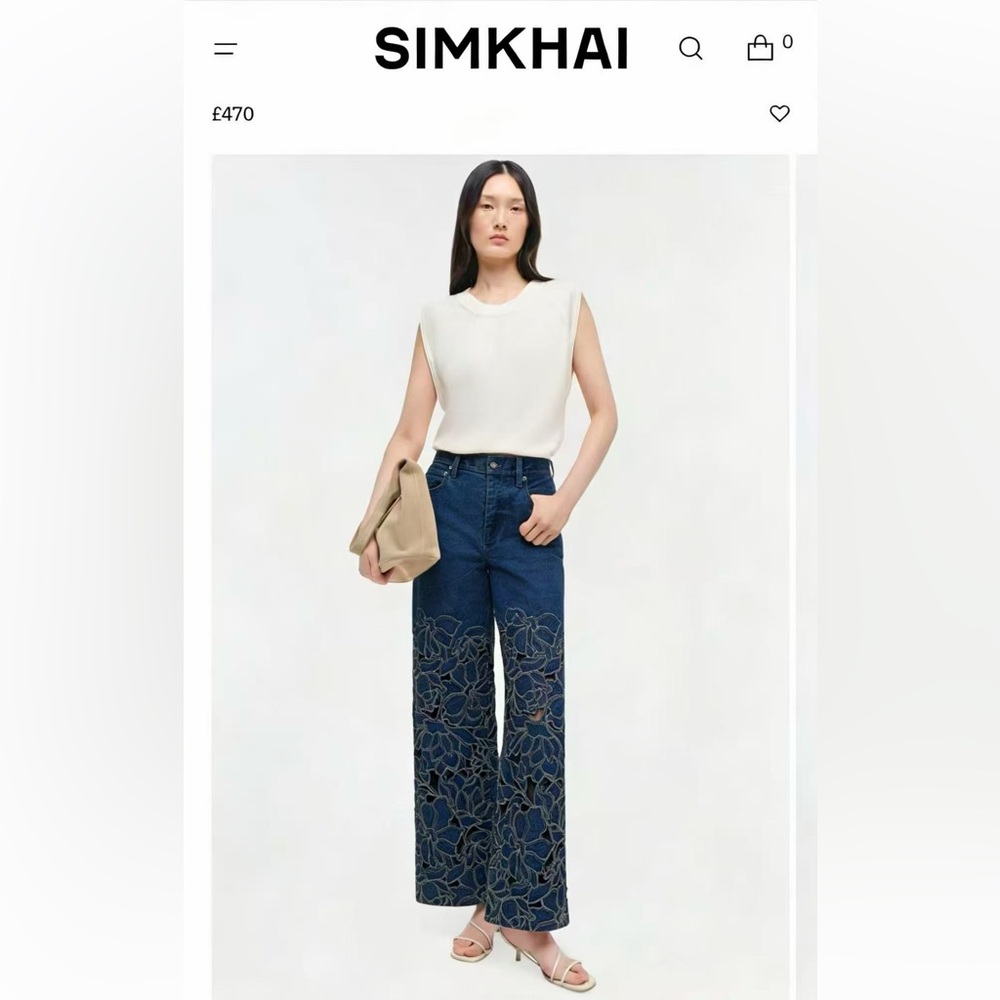 Wide-Leg Embroidered Dark Blue Women’s Jeans